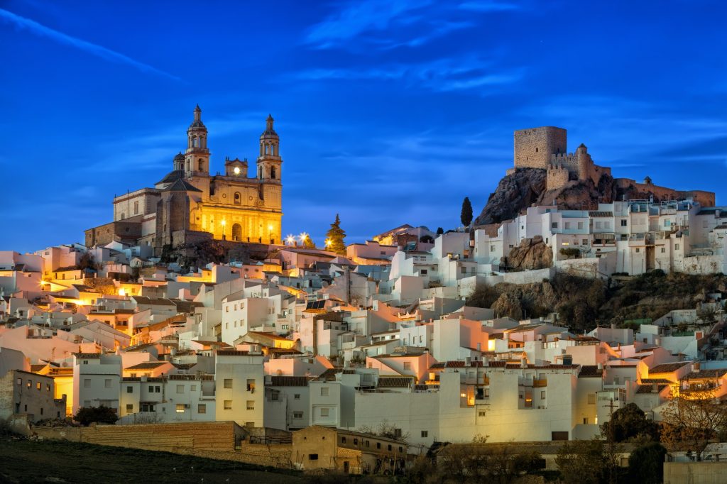 Ancient town Olvera in the evening, Spain